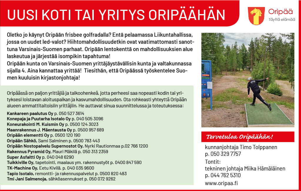 Oripään kunnan ja yrittäjien yhteismainos